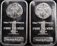 (2) 1 OZ .999 WALKING LIBERTY BARS