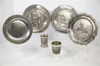 Turban & A. Kaiser Zinn Embossed Plates & Cups
