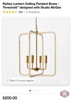 New 3 pcs; Rattan Lantern Ceiling Pendant Brass -