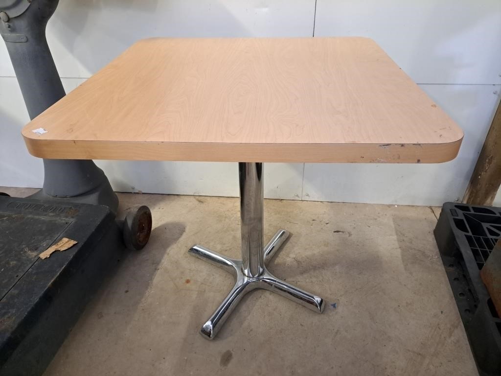 Table with metal base. 30" l x 30" w x 29 1/2" h