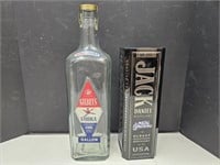 Vodka Gal Glass Bottle & Jack Daniels Tin