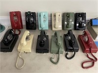 Twelve 1970's Colored Rotary Wall Phones