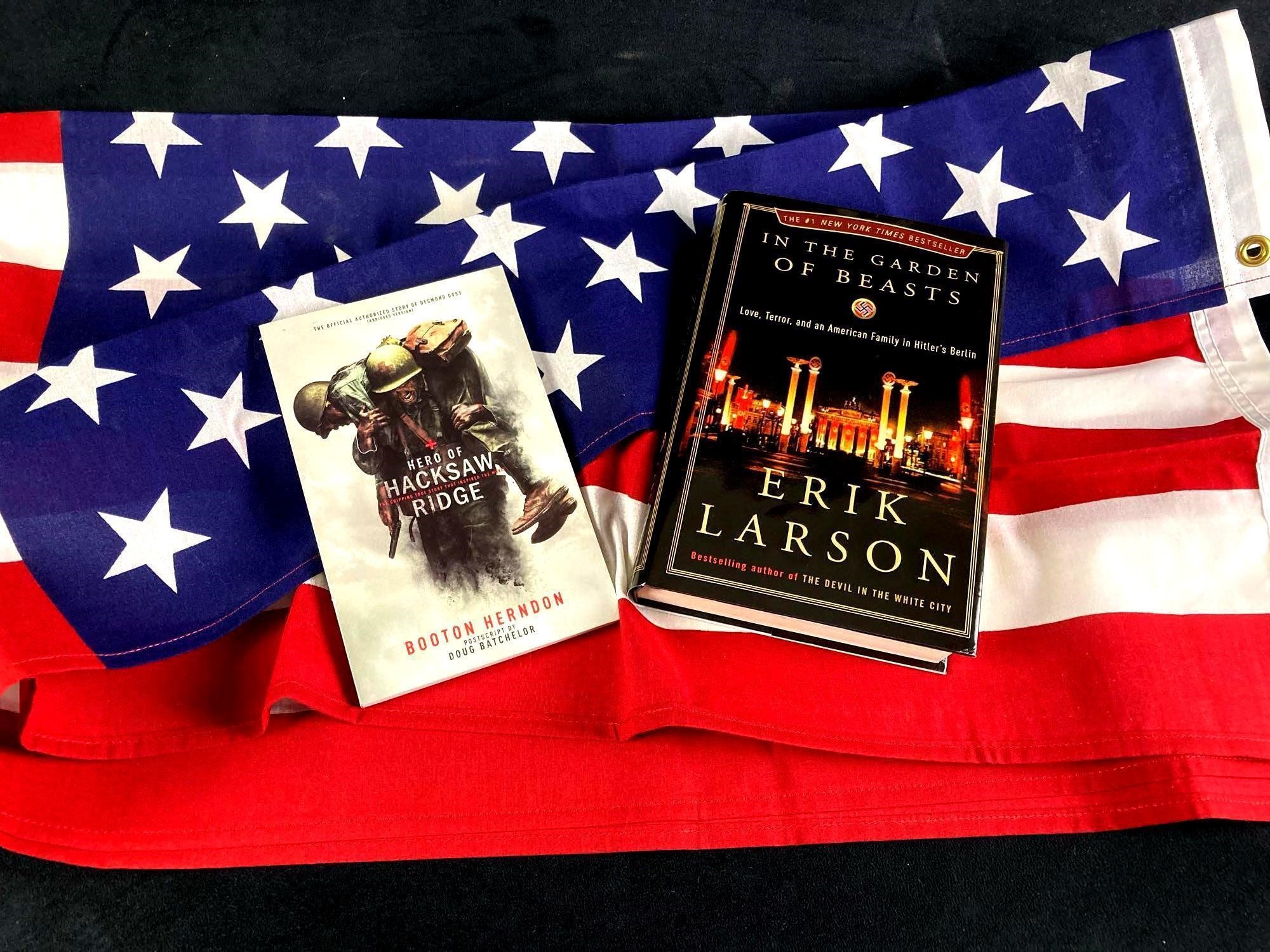 Polyester American Flag and (2) WWII Books