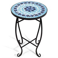 N4973 Mosaic Steel Patio Accent Table, Blue