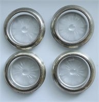 4 GLASS STERLING SILVER LINED ASH TRAYS