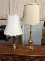 2 full size table lamps, one all brass, second