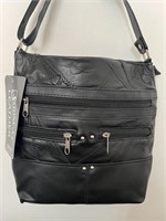 Stone NY Black Leather Crossbody HoboPatch Purse