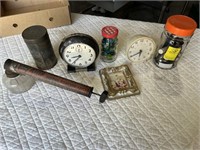 Vintage Clocks, Sprayer, Marbles, Etc.