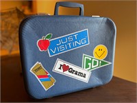 1970s "Just Visiting" Blue STICKERS Suitcase