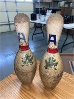 2 vintage bowling pins, Mueller  see photos for
