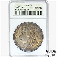 1878 Morgan Silver Dollar ANACS MS62 REV 79