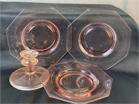 Pink Depression Glass Plates And Candle Holder