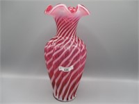 Fenton cranberry opal 12" Ribbed vase