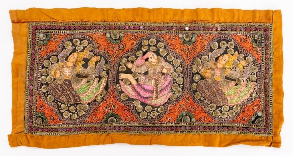 Thai Three Apsaras Hand-Embroidered Textile