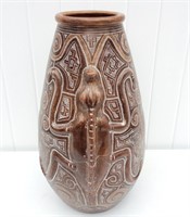 Brown Pottery Vase with Lizard