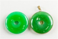 Lot of Two Green Hardstone Carved Pendants