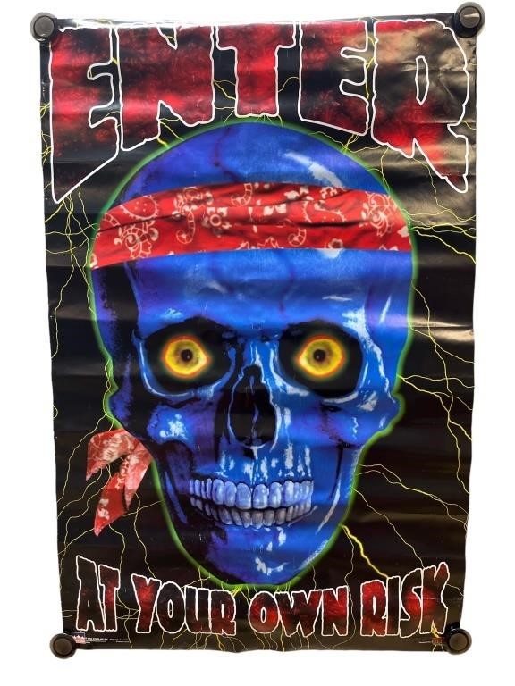 Vintage Enter at your own risk poster skull