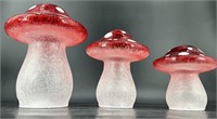 3 Beautiful Heavy Art Glass Mushrooms 11”