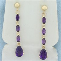 Amethyst Dangle Drop Earrings in 14k Yellow Gold