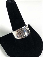 Signed Seta 925 Silver Wide Band Asian Ring