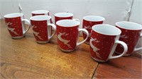 Set 8 Red-White Reindeer Mugs 3 1/4inAx4inH