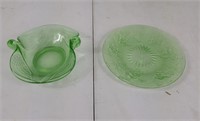 Uranium glass candy dish and plate