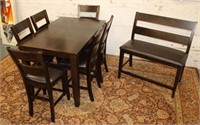 8 piece Mahg. High Table Set with hiding Leaf, 6