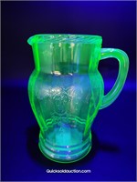 Depression Uranium Glass Cameo Water Pitcher 8.5"H