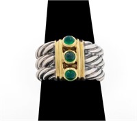 David Yurman 925 14K Emerald Triple Row Cable Ring