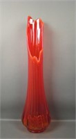 Large LE Smith Mid Century Red Swung Ribbed Vase