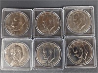 Six Eisenhower Dollar Coins, Various Dates