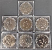Seven Eisenhower Dollar Coins, Various Dates