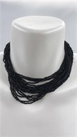 Vintage Seed Bead Multistrand Necklace Black Short