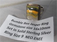 Bumble Bee Jasper Ring. Size 9. Set in Sterling