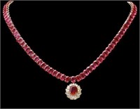 $ 34,600 65.50 Ct Ruby 1.35 Ct Diamond Necklace