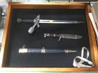 Nazi dagger w/ sheath & Nazi knife in shadow box.
