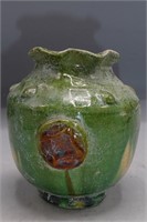 SAN T'SAI GLAZED FOLIATE RIM STORAGE JAR