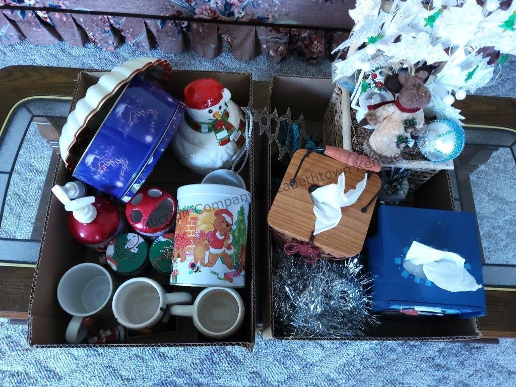 Two box lots of Christmas decorations