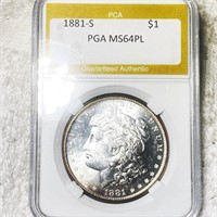 1881-S Morgan Silver Dollar PGA - MS 64 PL