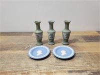 Wedgewood Green Vases & Blue Plates