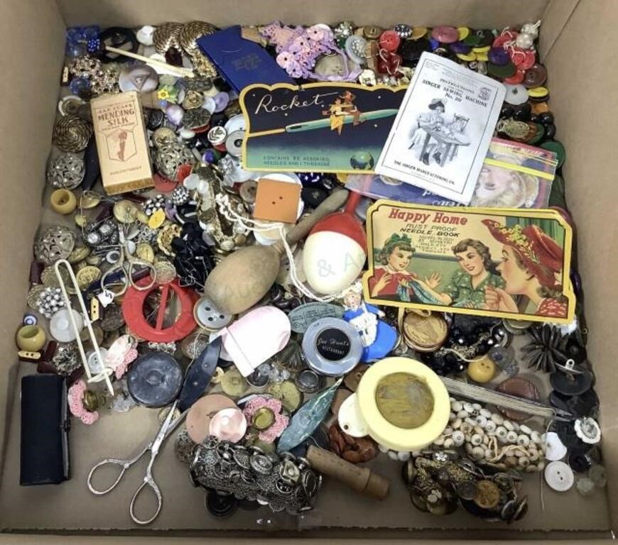 Vintage Sewing Supplies, Buttons, Needles