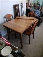 WOODEN TABLE WITH LEAF AND 3CHAIRS