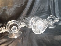 Antique crystal swan, candle holder(s)
And glass