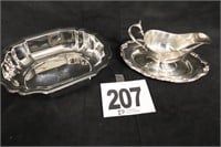 Silver Plate Bowl & Gravy Boat with Under Plate