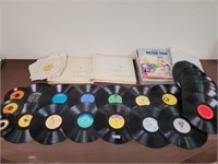Records, stack of record cases, etc