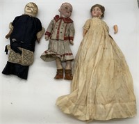 3 Porcelain Headed Dolls