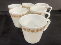 6 classic Pyrex Milk Glass Coffee Mugs with