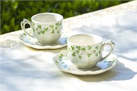 2pk Shamrock Porcelain Cup & Saucer  White/Green