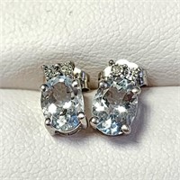 Silver Blue Topaz & Diamond  Earrings