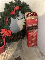 Large outdoor Christmas wreath & candy canes